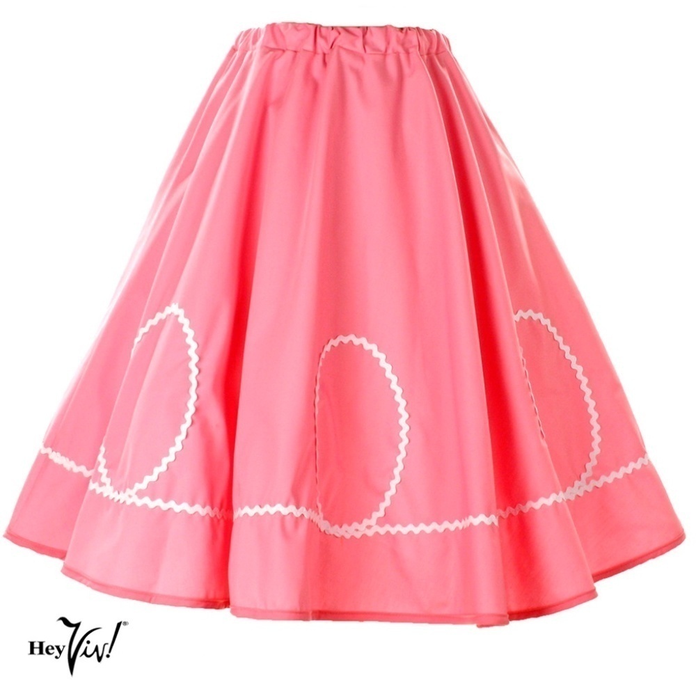 Pink Full Circle Skirt with White Ric Rac Trim 50s Style Swing Sz S/M - Hey Viv